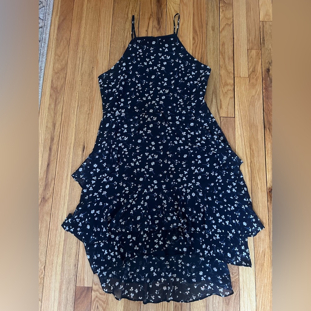 Banana Republic Navy Floral Dress with Ruffled Accents